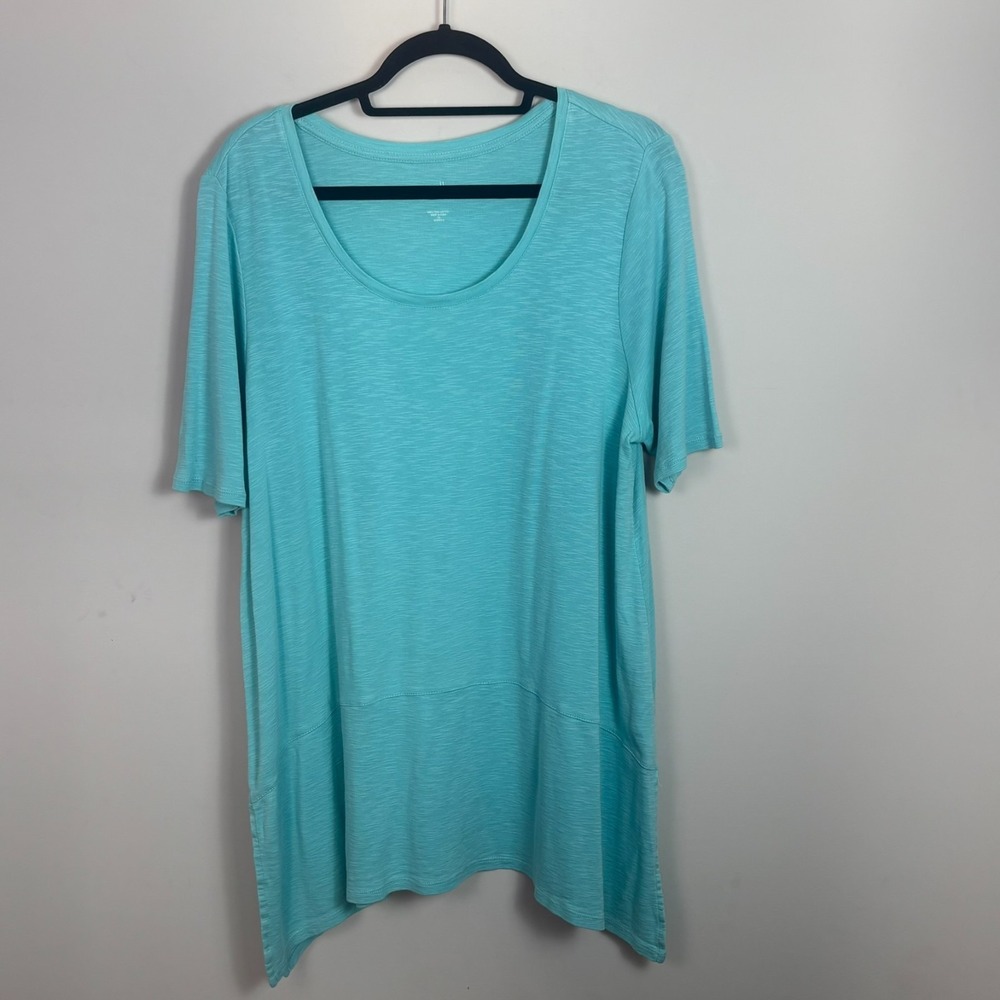 J.Jill Womens 100% Pima Cotton Scoop Neck Blue Dipped Hem Tunic Top  1X Stretch